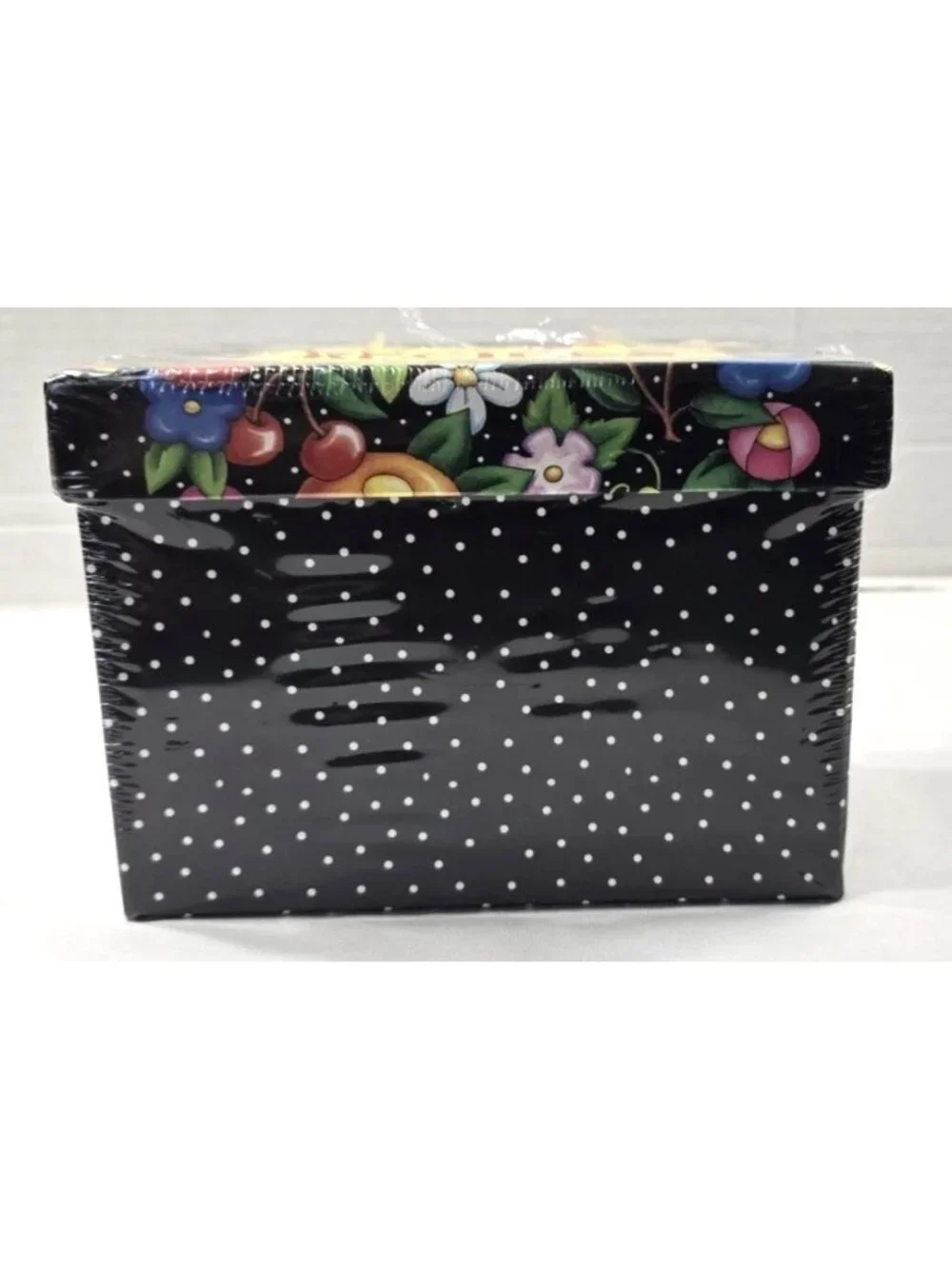 New sealed Mary Englebreit Black Polka Dot Recipe Box+8 Dividers 2009 Studio 8